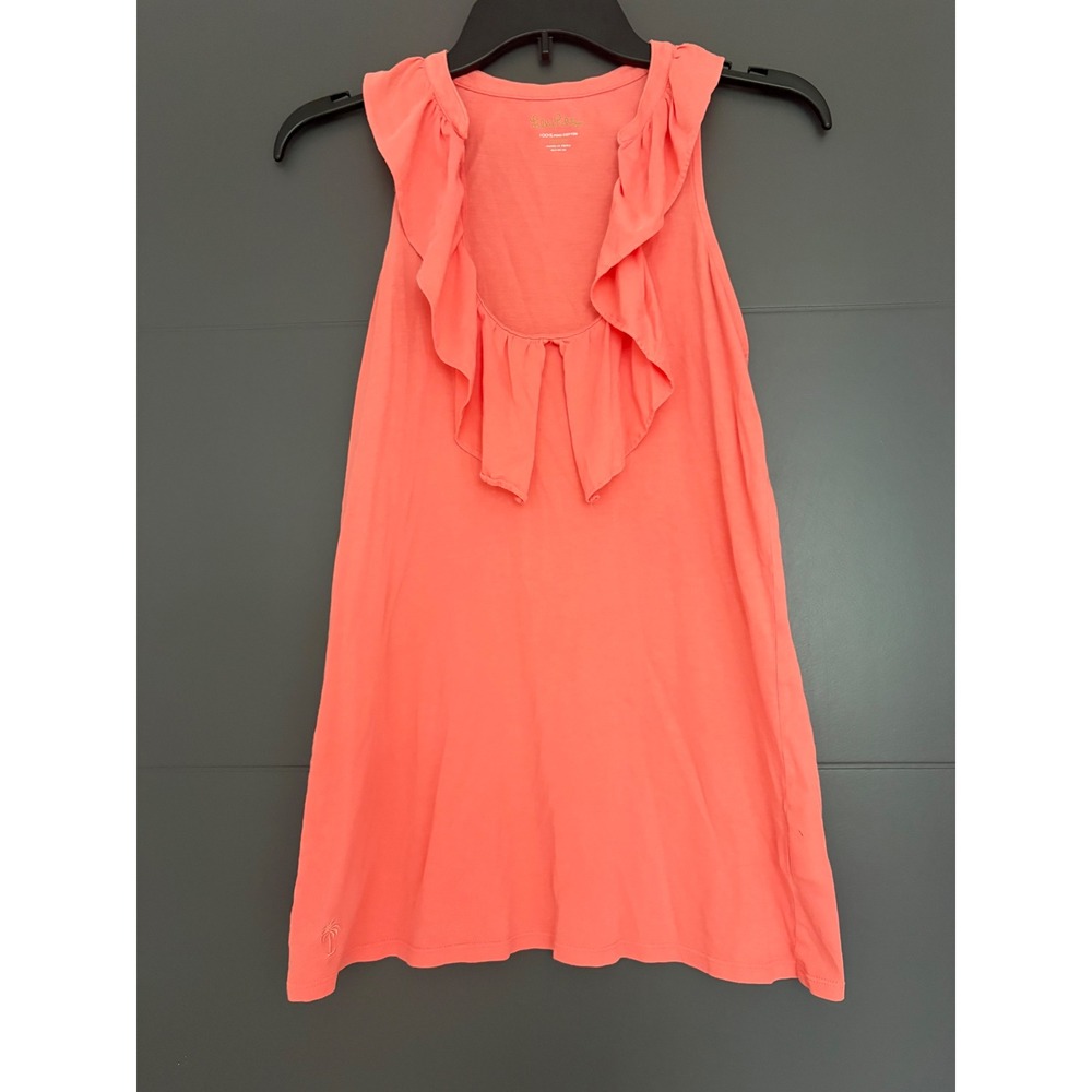 Lilly Pulitzer Coral Pink Ruffle Neck Pima Cotton Sleeveless Tank Top Medium